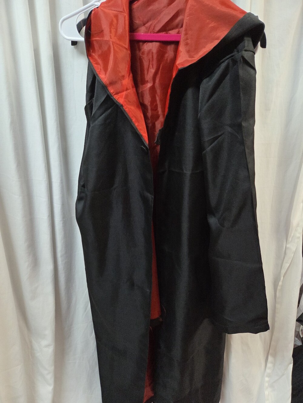 Black Coat with Red Lining Hooded Duster